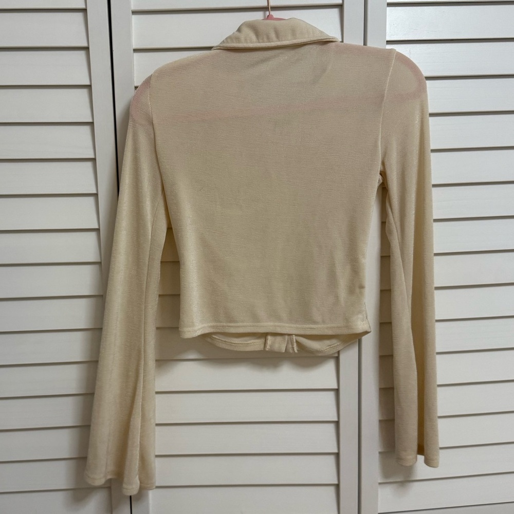 Cream Long Sleeve Ruched Top - Picture 3 of 3